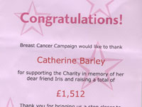 money raised for the Breast Cancer Campaign from the sale of blank greeting cards I had printed of my Parasol for Iris