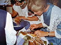 Demonstrating bobbin lace at South Hill Park late 1970s by Catherine Barley